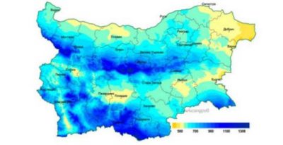 Average annual values of rain falls in Bulgaria